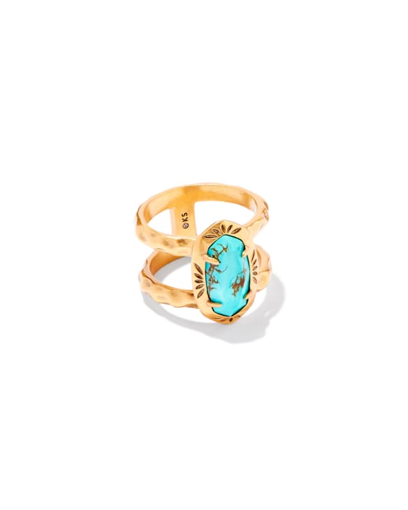 Elyse Vintage Gold Etch Frame Band Ring in Bronze Veined Turquoise Magnesite Red Oyster